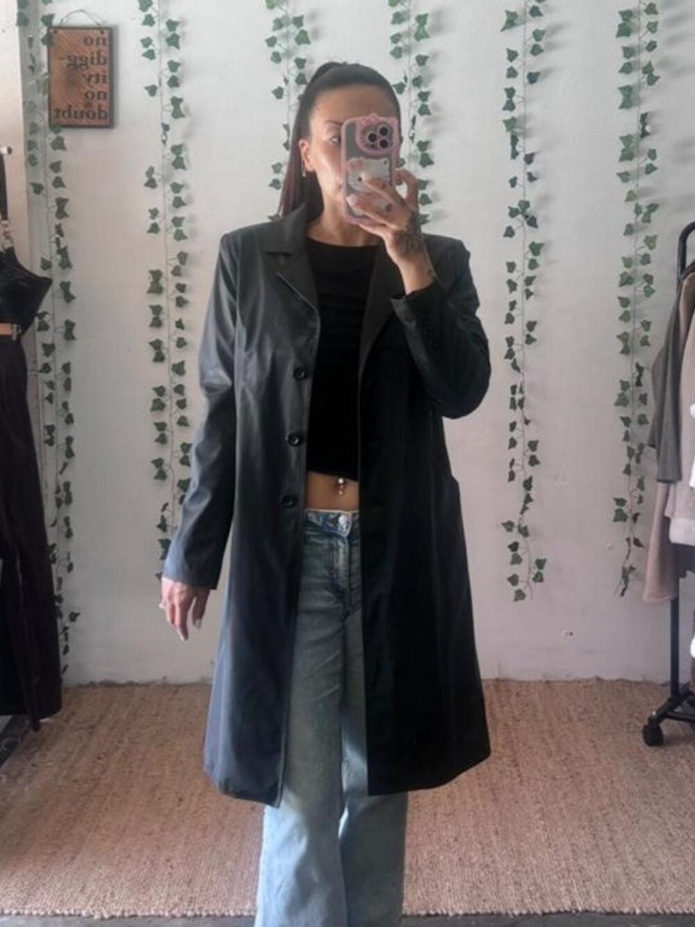 Vintage y2k A.Byer black shiny trench coat size small